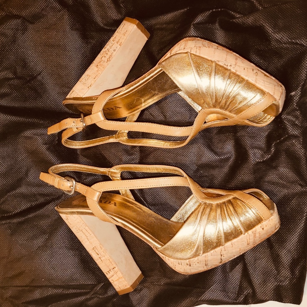 Prada gold platform sandals